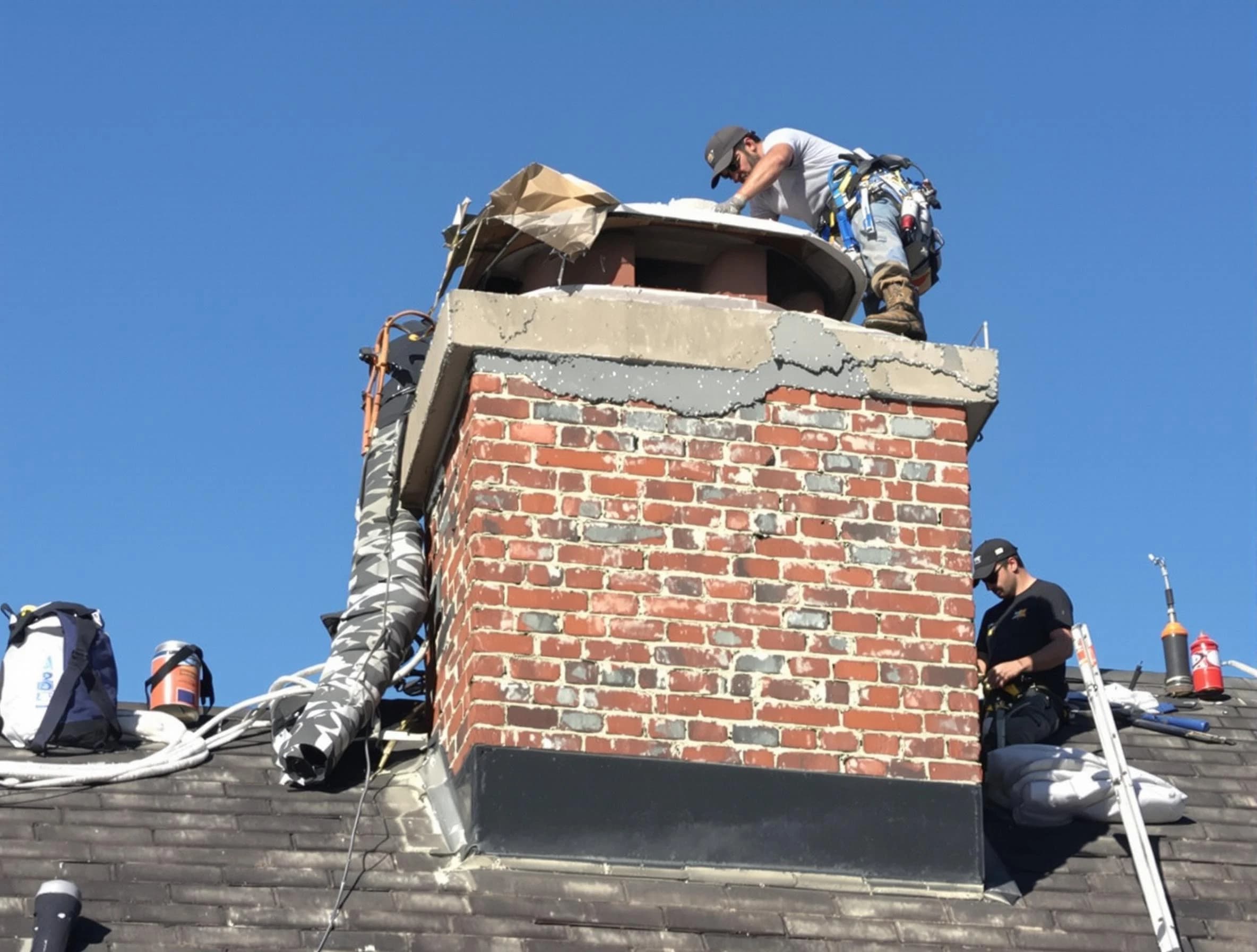 Mount Lebanon Chimney Sweep installing a custom chimney crown in Mount Lebanon, PA