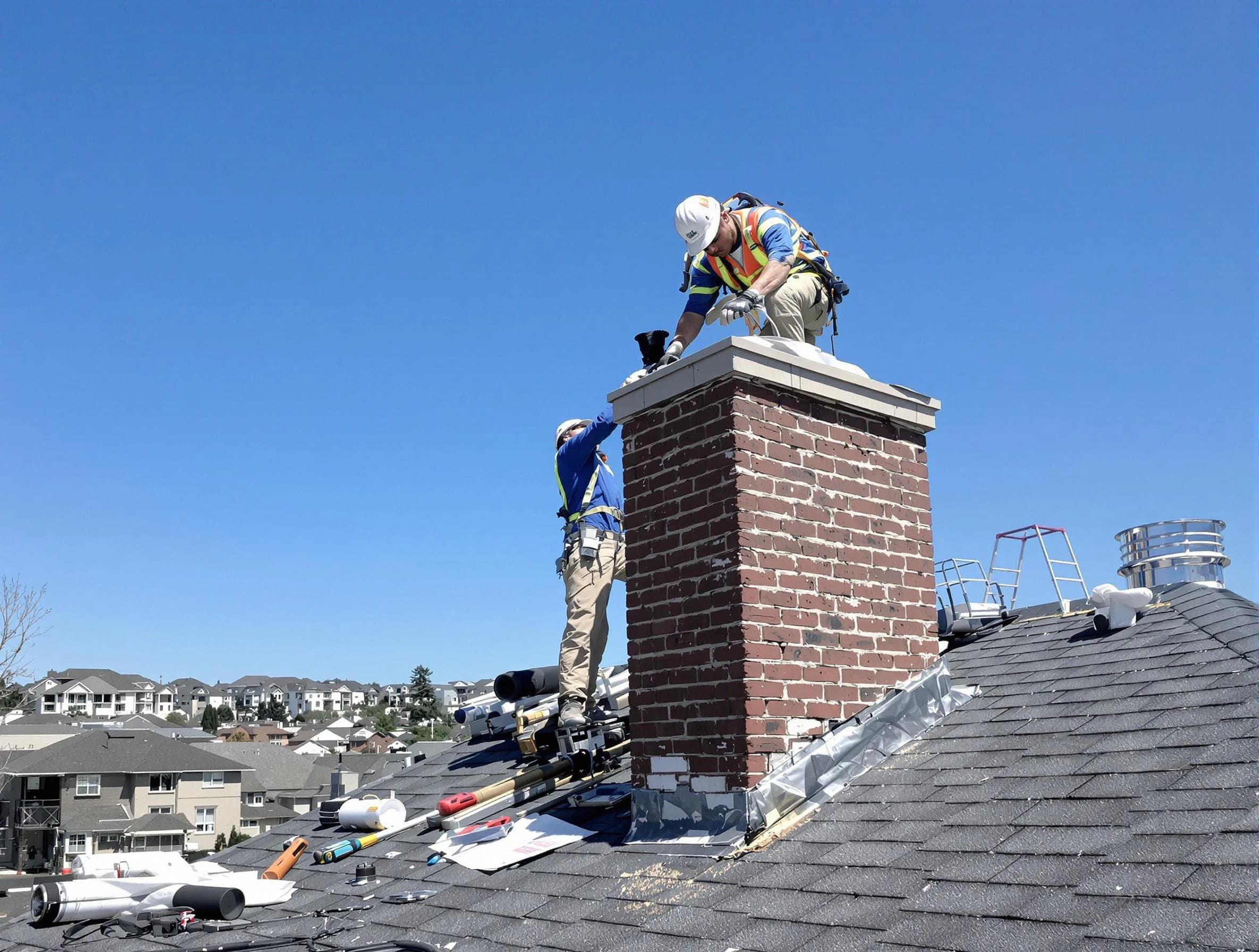 Mount Lebanon Chimney Sweep repairing a chimney crown in Mount Lebanon, PA