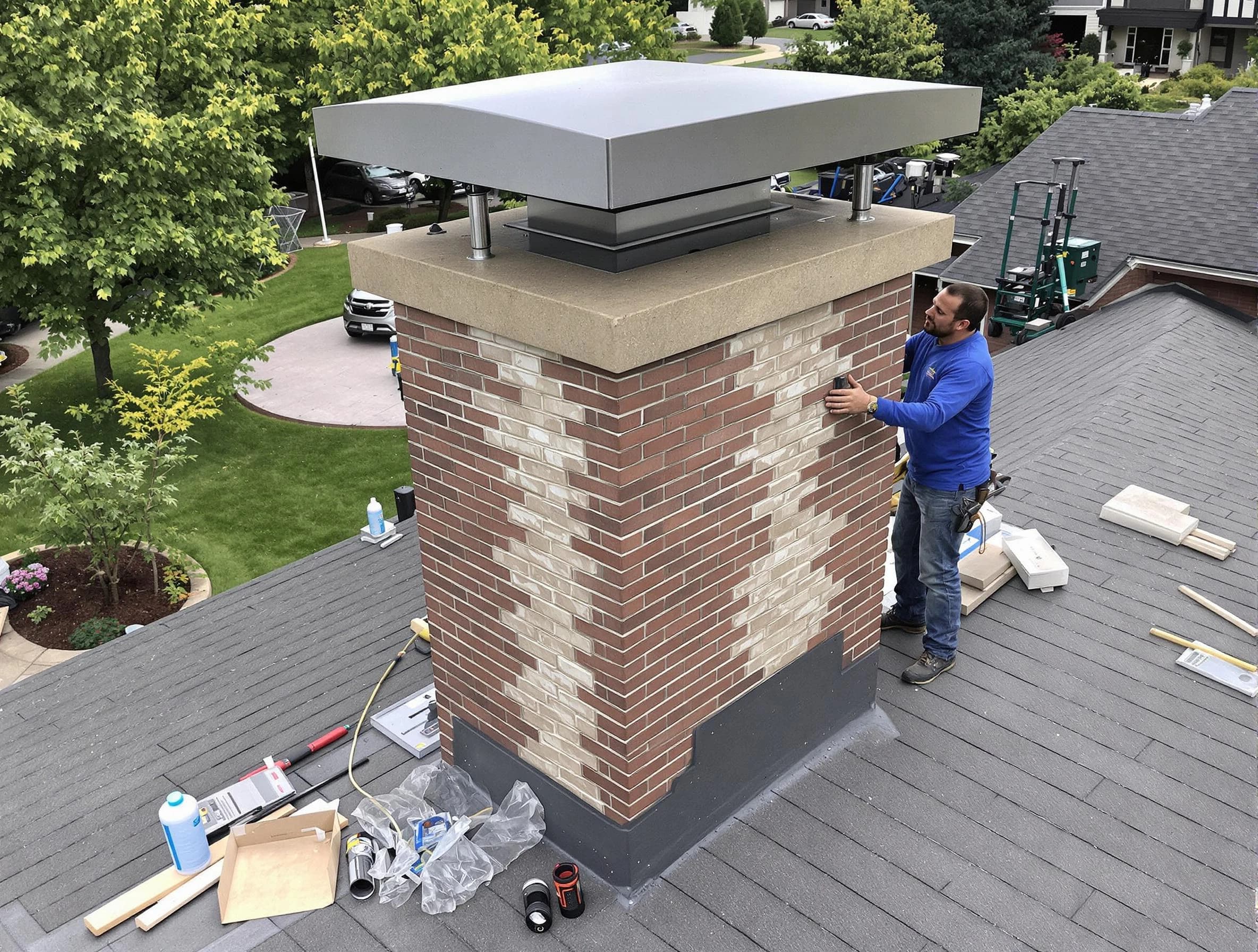 Mount Lebanon Chimney Sweep team working on a custom chimney remodel in Mount Lebanon, PA