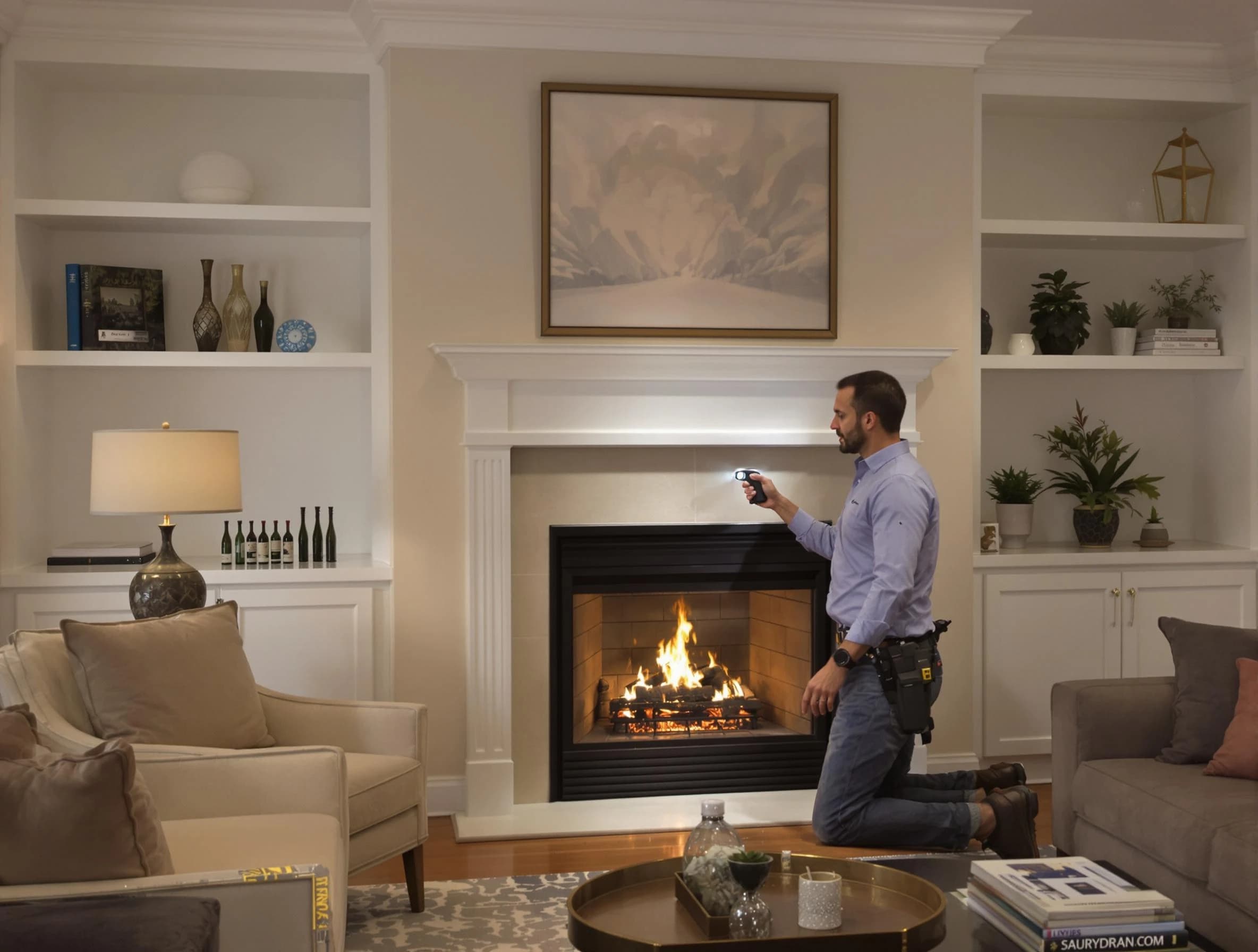 Mount Lebanon Chimney Sweep conducting a fireplace safety inspection in Mount Lebanon, PA