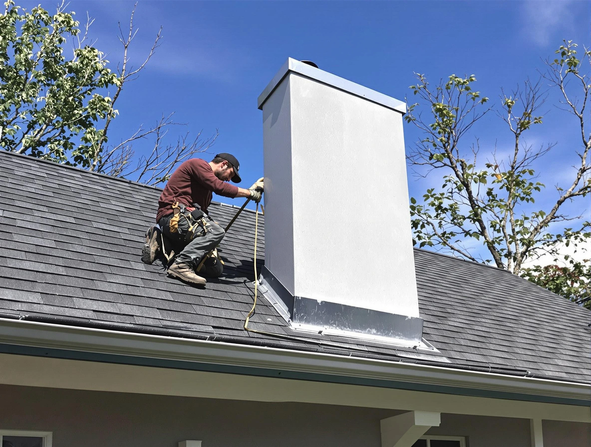 Mount Lebanon Chimney Sweep team member finishing chimney construction in Mount Lebanon, PA