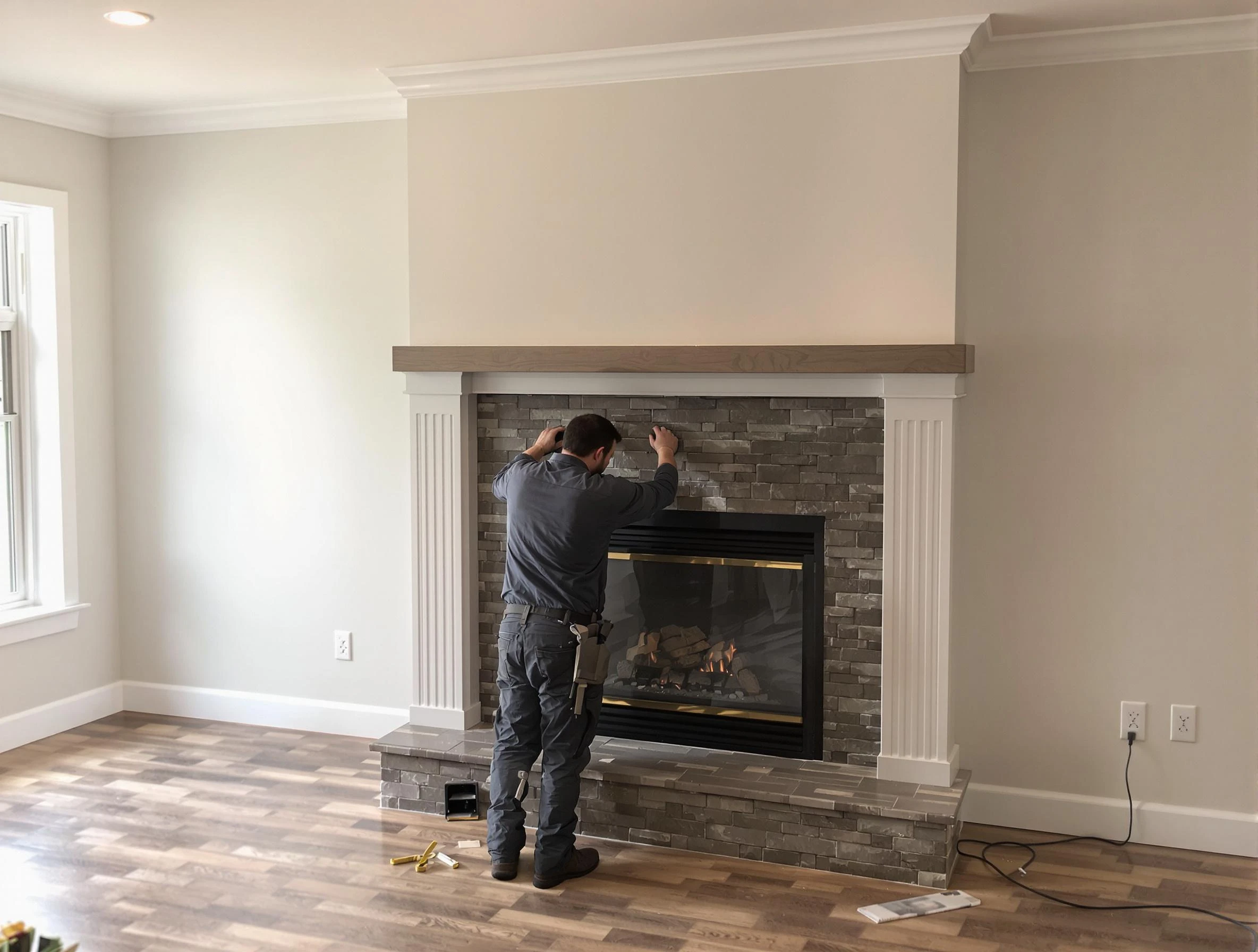 Mount Lebanon Chimney Sweep finishing a custom fireplace install in Mount Lebanon, PA